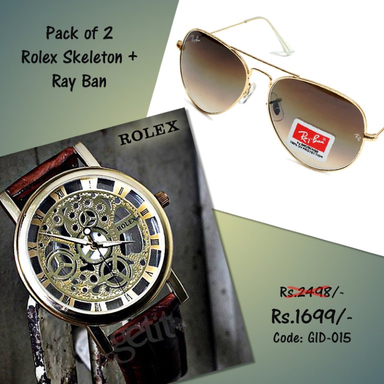 Pack of 2 – Rolex Skeleton Watch + Ray 
